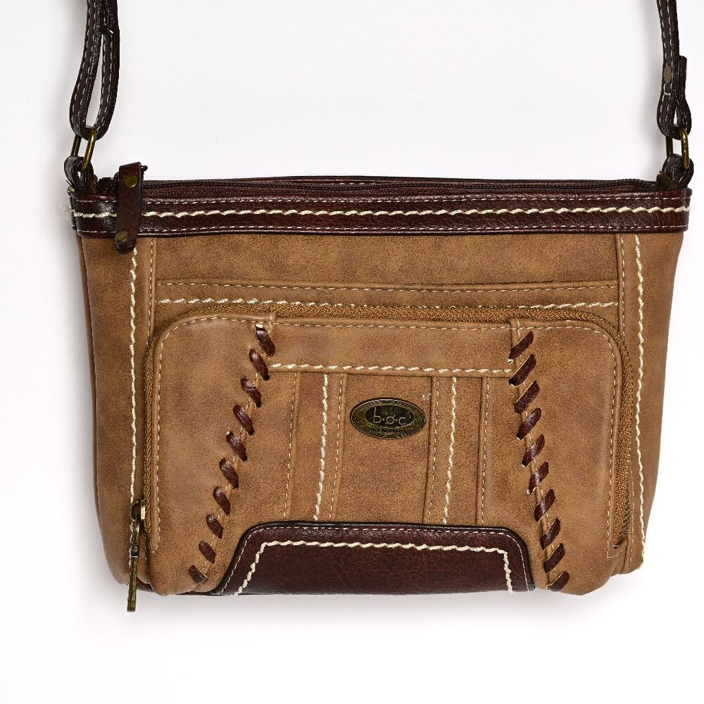 B.O.C. BORN CONCEPTS Brown Faux Leather Shoulder Bag /Cross-Body whip stitching - Picture 3 of 8